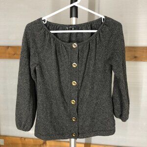 ANNE KLEIN 100% Cashmere Grey‎ Button Down 3/4 Sleeve Sweater Sz S
